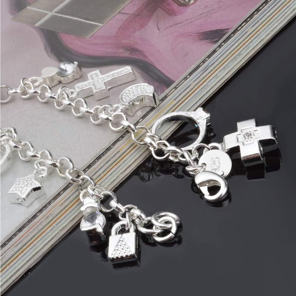 S925 Silver Thirteen Hanging Pieces Bracelet for Women Gift Bracelets & Bangles - Picture 4 of 5